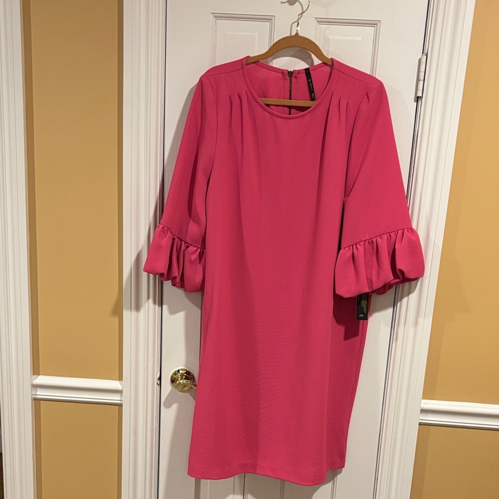 Elegant Pink Ruffle Sleeve Dress